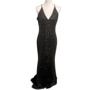 DRESS THE POPULATION Women's Cammie Plunge Sequin Gown
